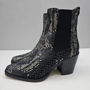 NEW Paige Emery Ankle Boot Womens 9.5 Black Snake Print Suede Western Chelsea